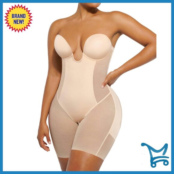 Strapless Shapewear Bodysuit Tummy Control Backless Corset Mid Thigh